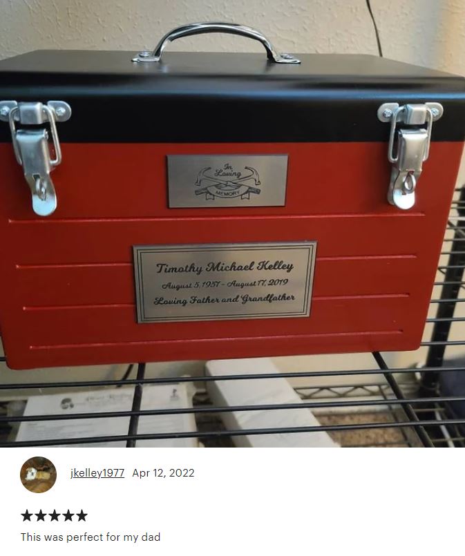 Toolbox Red Adult Cremation Urn -  Free Crossed Wrenches or Hammers Plate