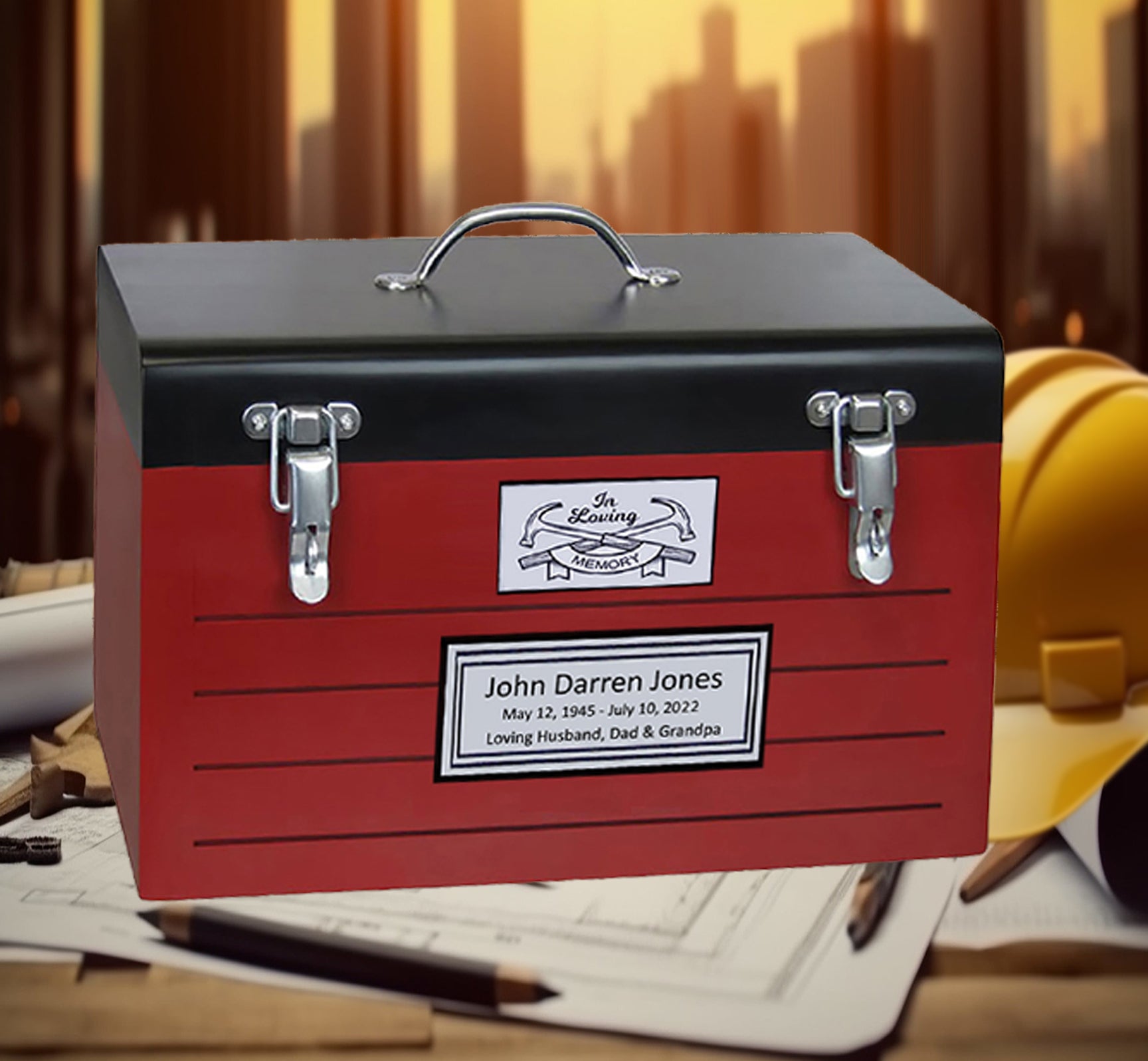 Toolbox Red Adult Cremation Urn -  Free Crossed Wrenches or Hammers Plate