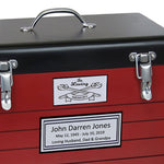 Toolbox Red Cremation Urn - Crossed Tools Option