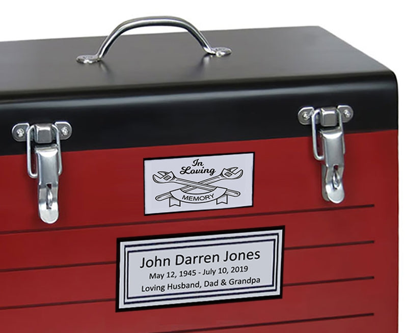 Toolbox Red Cremation Urn - Crossed Tools Option