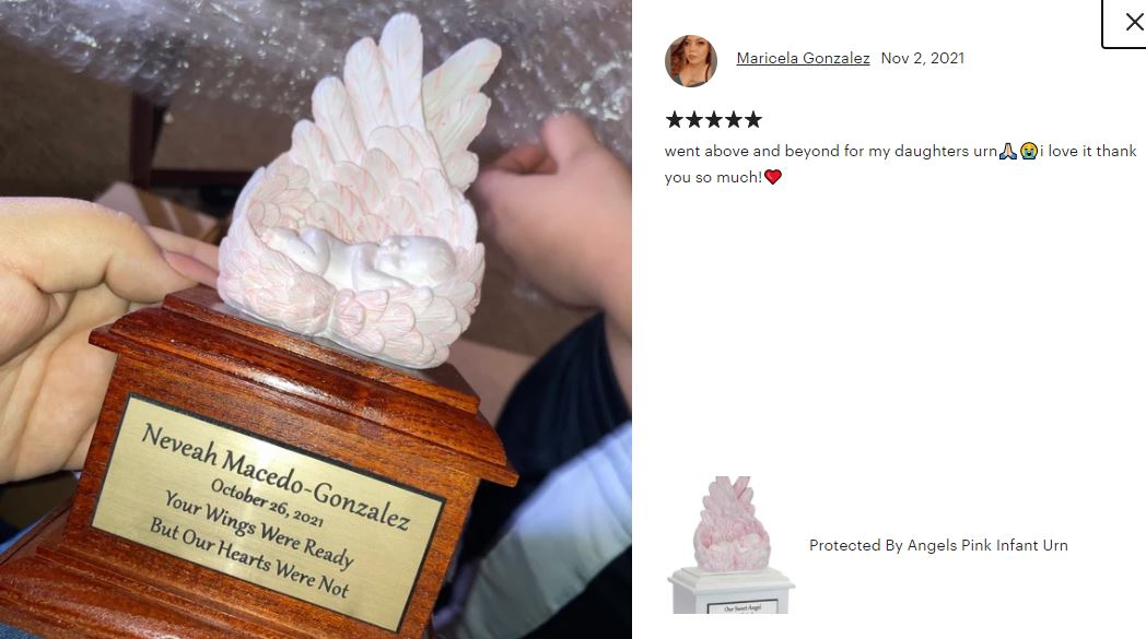 In Loving Arms Pink Infant Urn - Baby Angel Urn For Infants