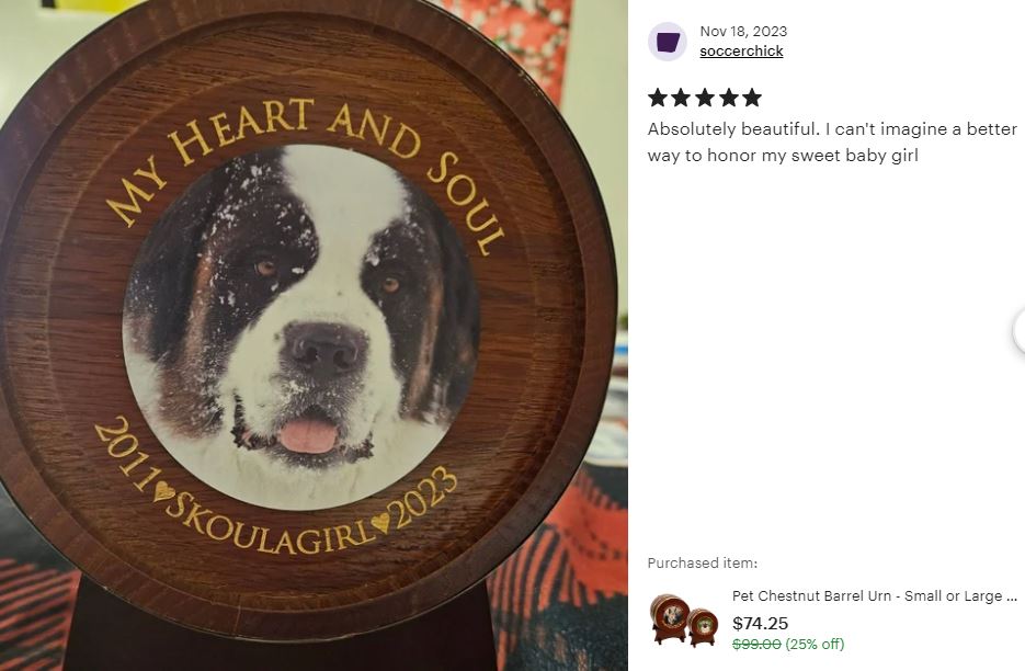 Pet Chestnut Barrel Urn - Small or Large Dog or Cat Urns