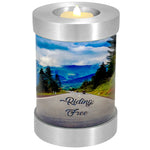 Riding Free Candle Cremation Urn - Engraving Available - LED Candle Included