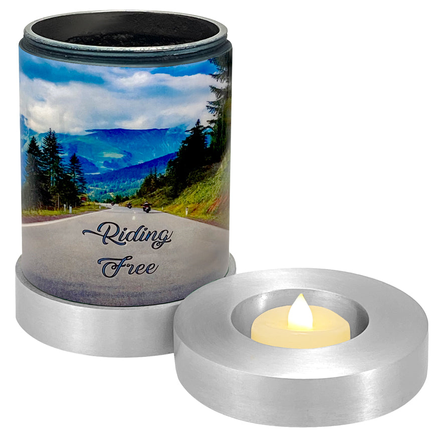 Riding Free Candle Cremation Urn - Engraving Available - LED Candle Included