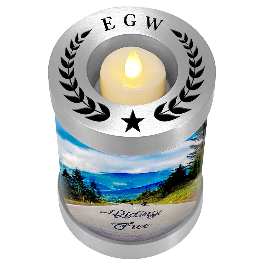 Riding Free Candle Cremation Urn - Engraving Available - LED Candle Included