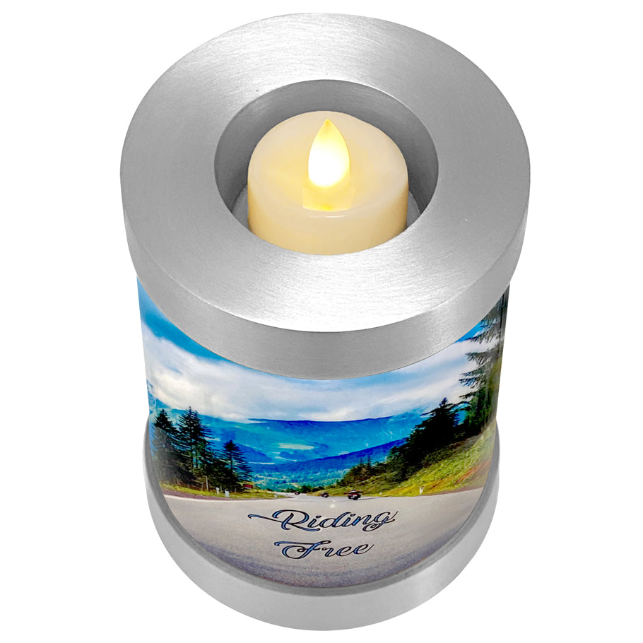 Riding Free Candle Cremation Urn - Engraving Available - LED Candle Included