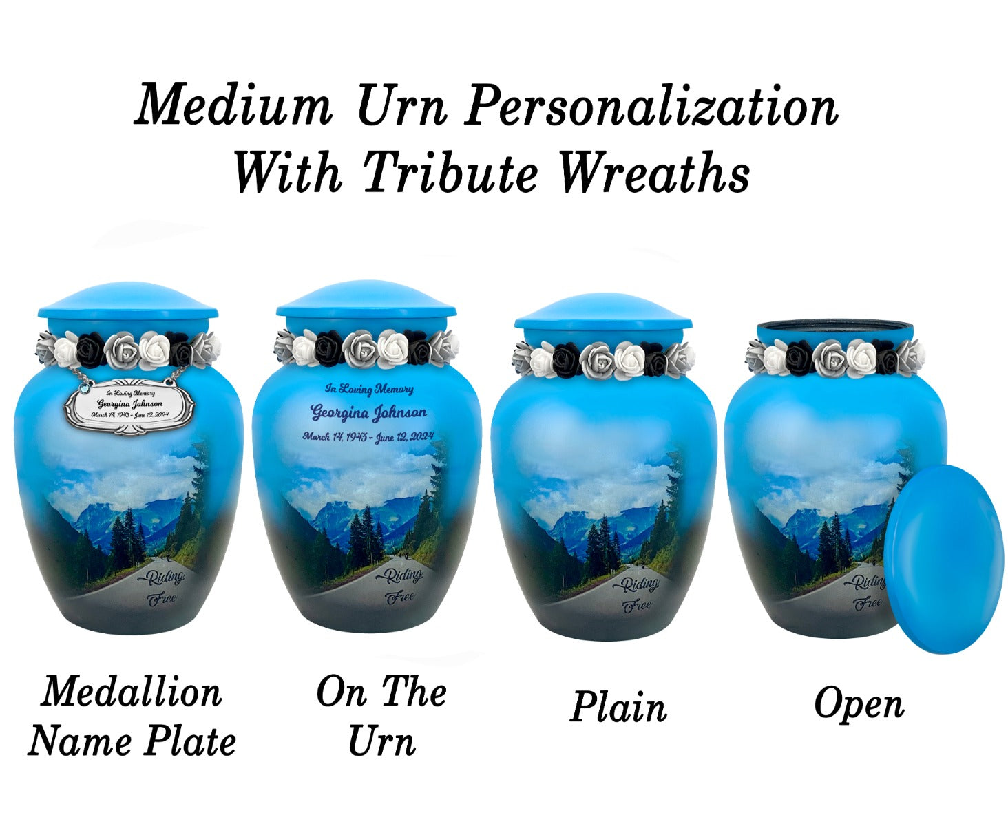 Riding Free Medium or Adult Cremation Urn - Tribute Wreath™ - Pro Personalization - Burial Vault Option