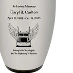Riding With Angels Truck Pewter Adult Cremation Urn - Tribute Wreath™ - Pro Personalization - Burial Vault Option