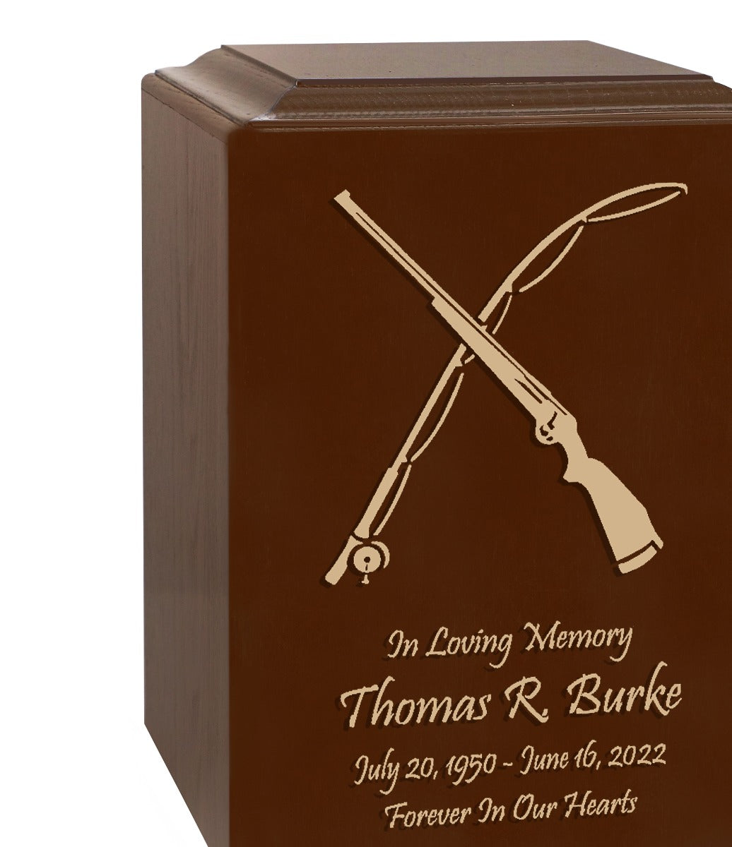 Rod & Gun Laser Engraved Wood Urn