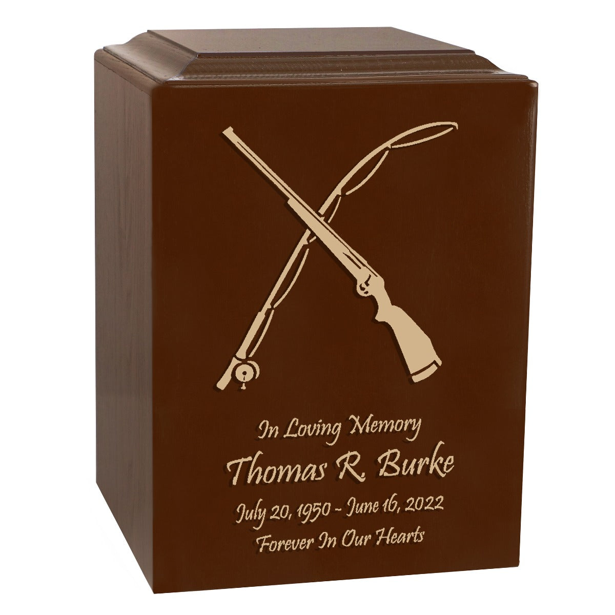 Rod & Gun Laser Engraved Wood Urn
