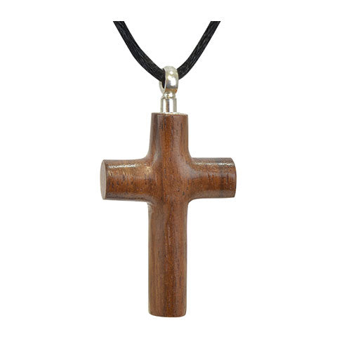 Rounded Cross Walnut Cremation Necklace Urn