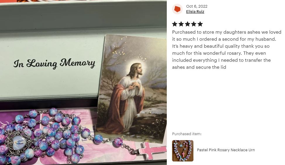 Pastel Pink Photo Rosary Necklace Urn