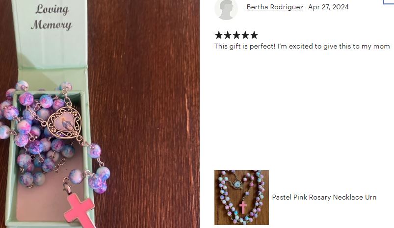 Pastel Pink Rosary Necklace Urn