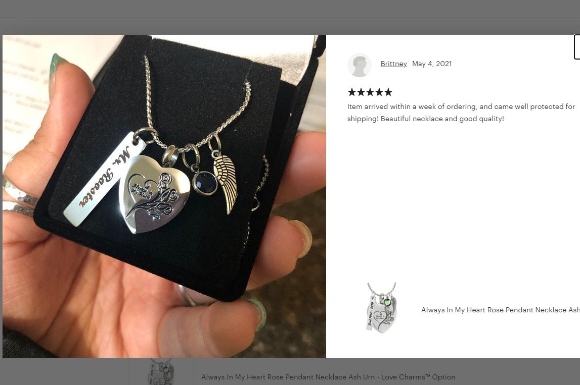Always In My Heart Rose Pendant Urn - Love Charms™ Option