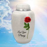 Single Red Rose White Adult Urn - FAST SHIPPING - Pro Laser Engraving - Burial Vault Option