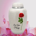 Single Red Rose White Adult Urn - FAST SHIPPING - Pro Laser Engraving - Burial Vault Option