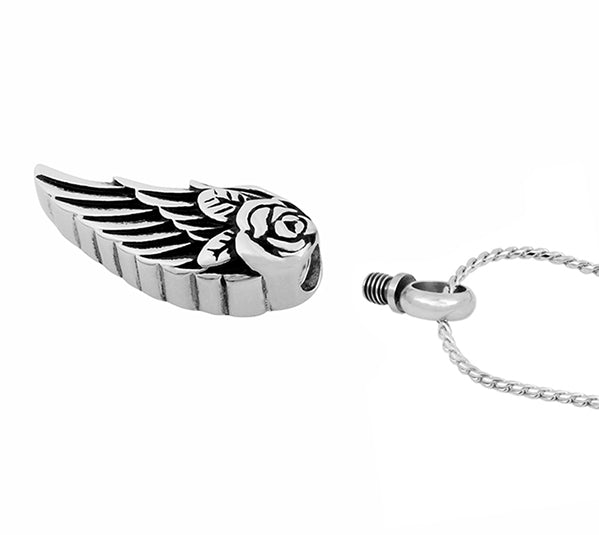 Rose Angel Wing Cremation Jewelry Urn - Love Charms Option