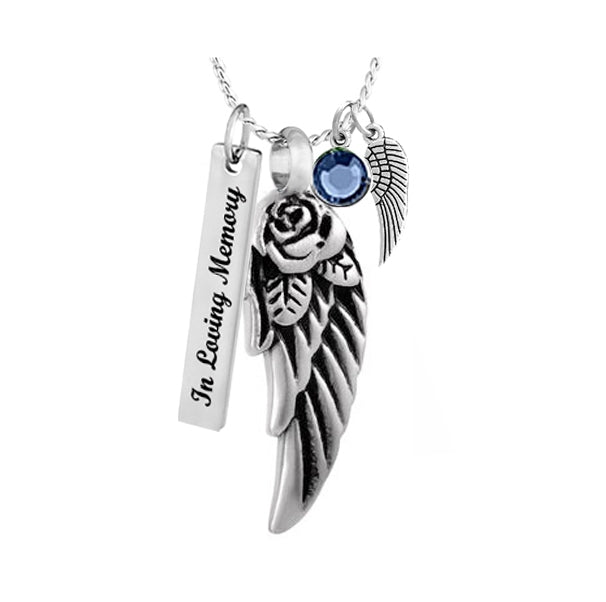 Rose Angel Wing Cremation Jewelry Urn - Love Charms Option