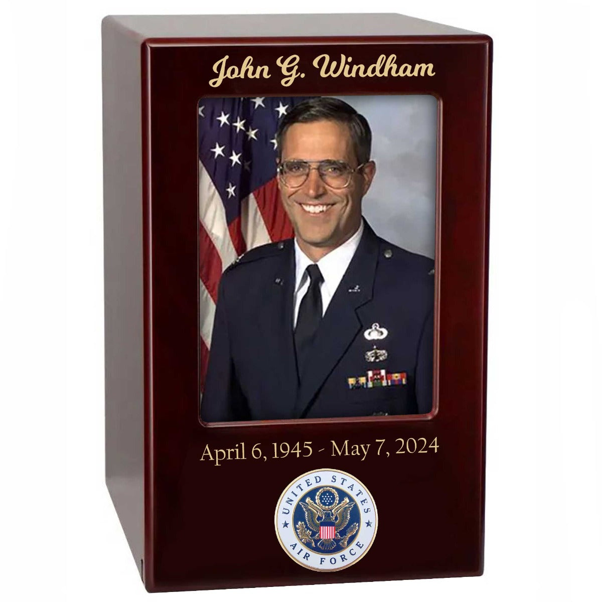 US Marine Corps, Army, Air Force, Navy or Coast Guard Photo Urn - Adult Sized