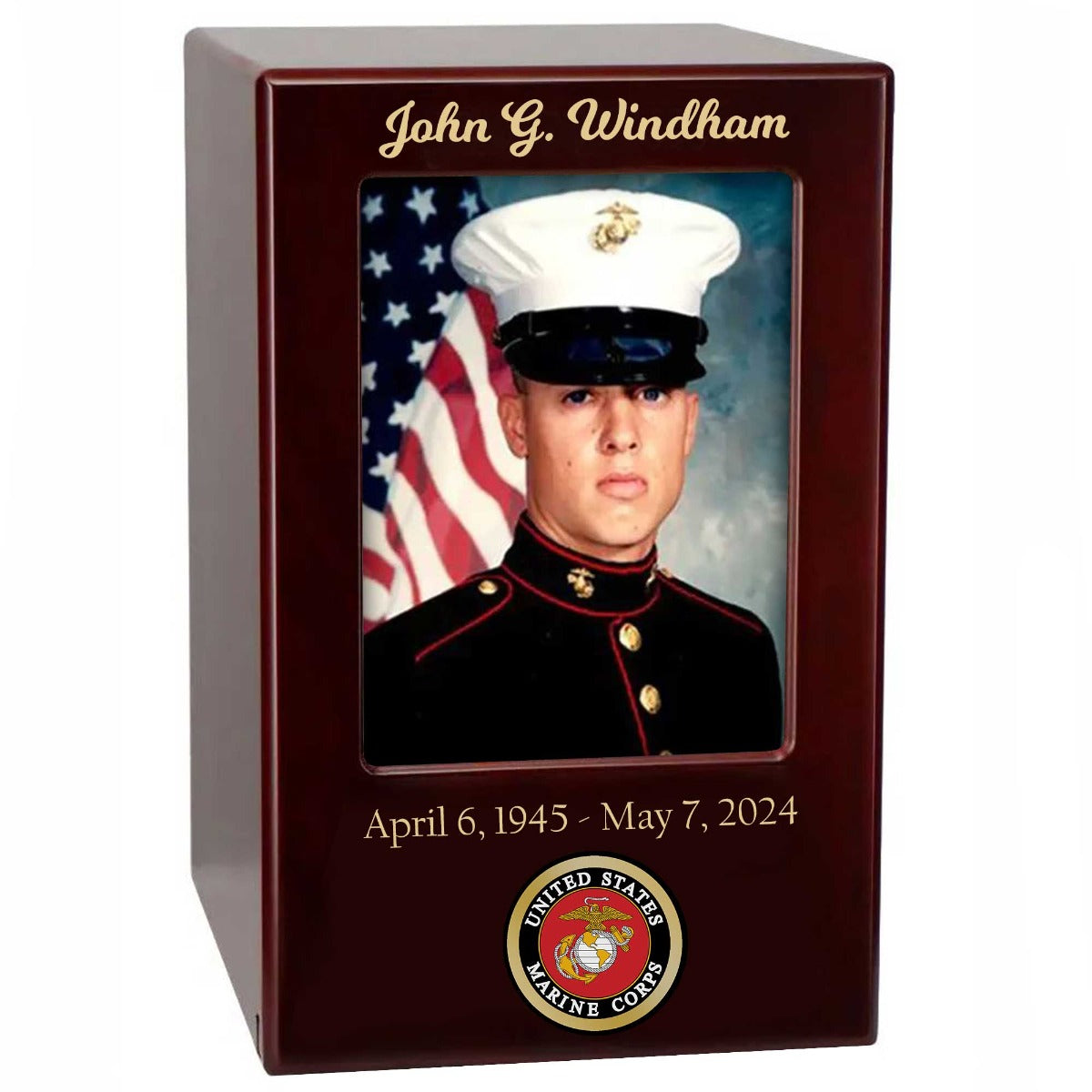 US Marine Corps, Army, Air Force, Navy or Coast Guard Photo Urn - Adult Sized