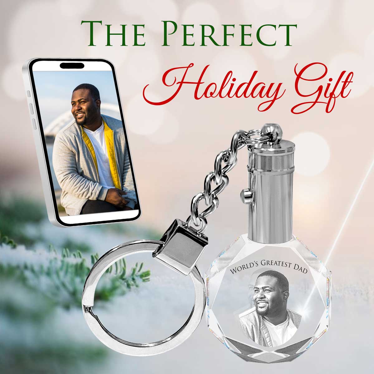 2D Crystal Photo Round Keychain - Engraving Option - Lights Up