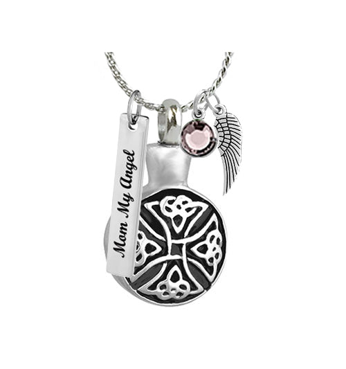 Celtic Cross Round Pendant Urn - Love Charms Option
