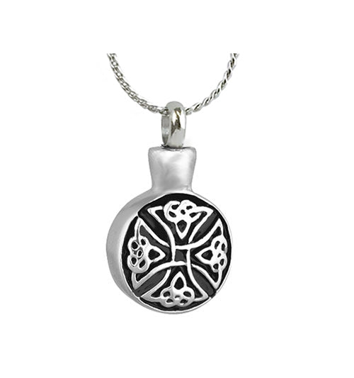 Celtic Cross Round Pendant Urn - Love Charms Option