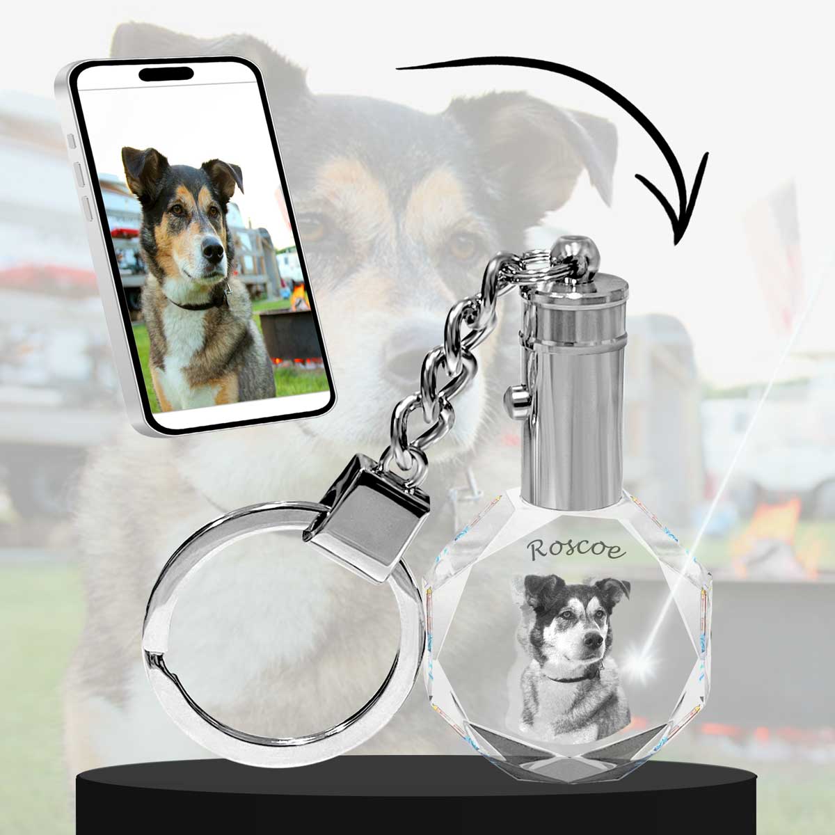 2D Crystal Photo Round Keychain - Engraving Option - Lights Up