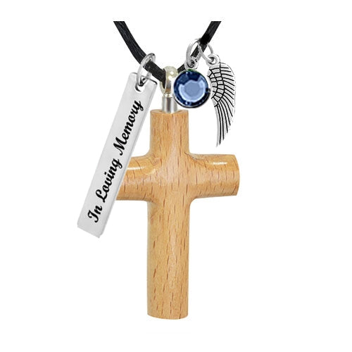 Rounded Cross Cherry Cremation Necklace Urn - Love Charms Option