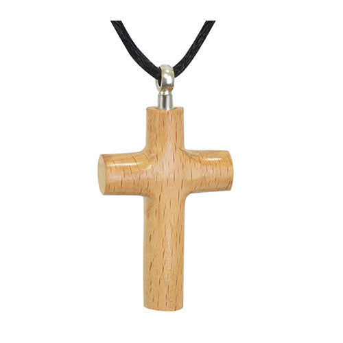 Rounded Cross Cherry Cremation Necklace Urn