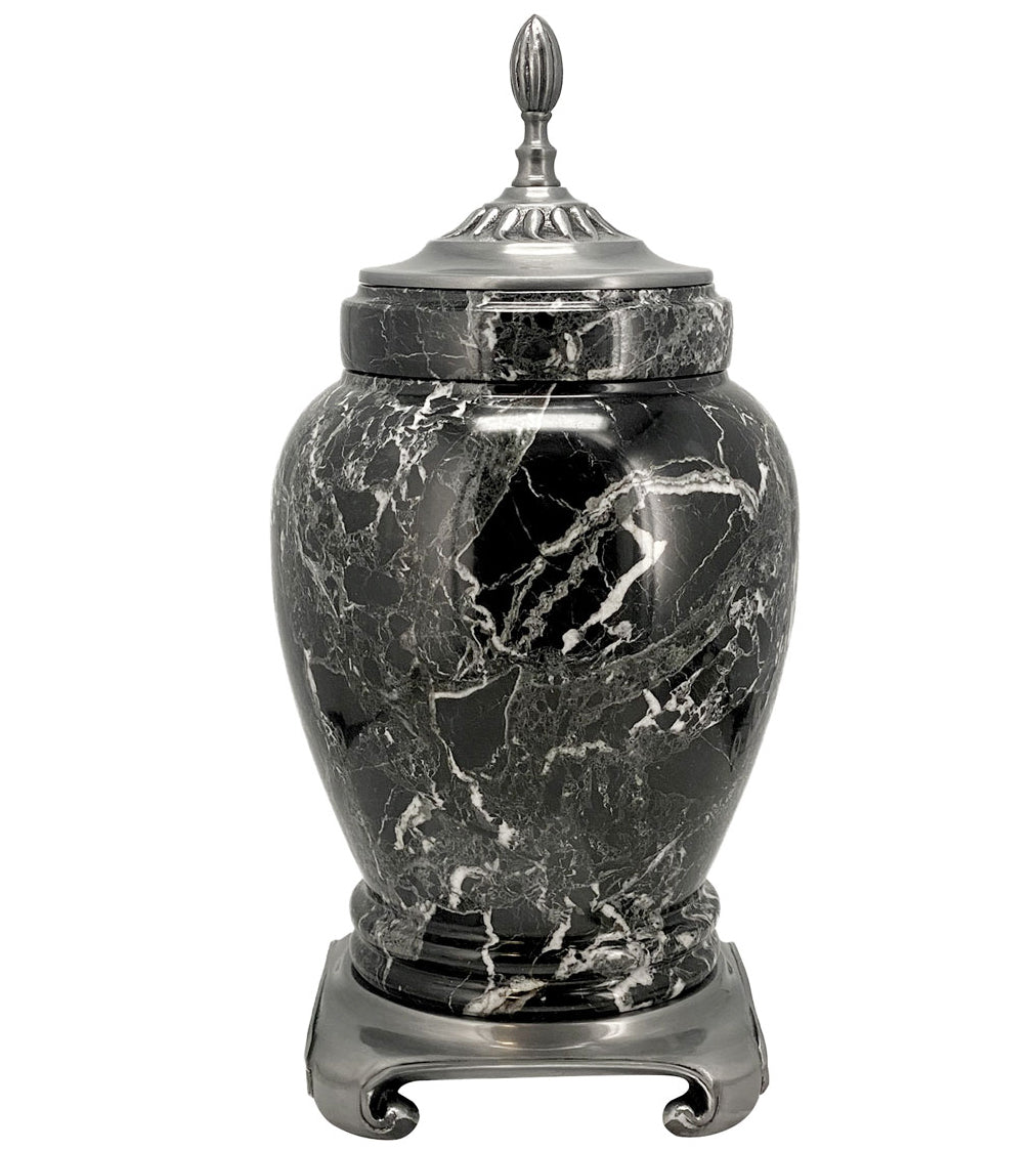 Royal Black Marble Urn Adult Sized Roman Styled Cremation urn