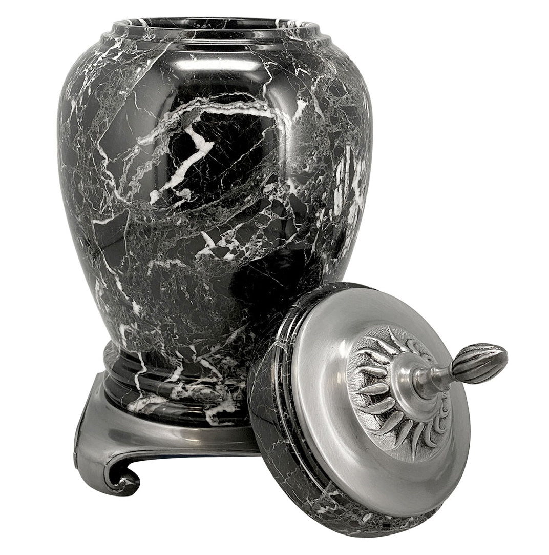 Royal Black Marble Urn Adult Sized Roman Styled Cremation urn