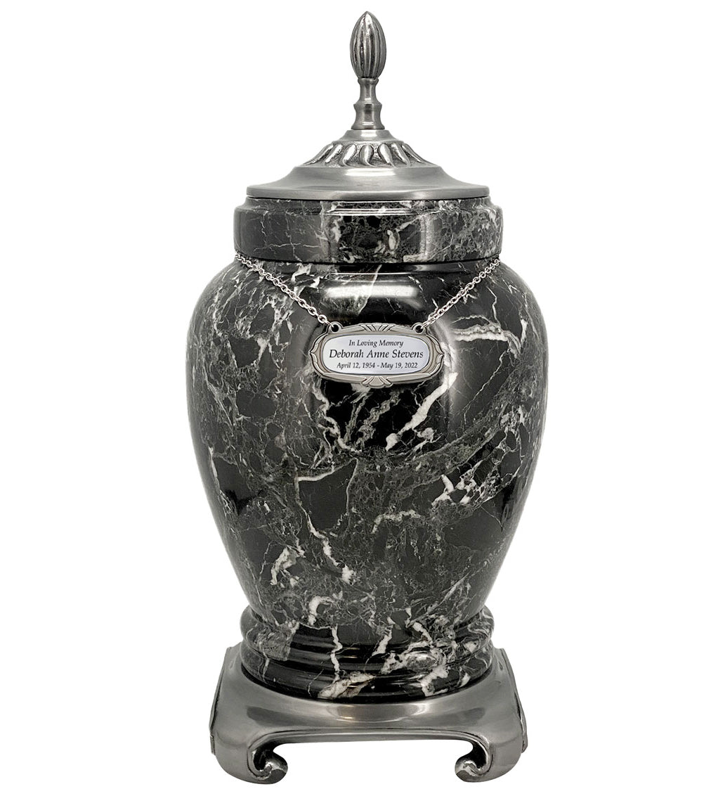 Royal Black Marble Urn Adult Sized Roman Styled Cremation urn