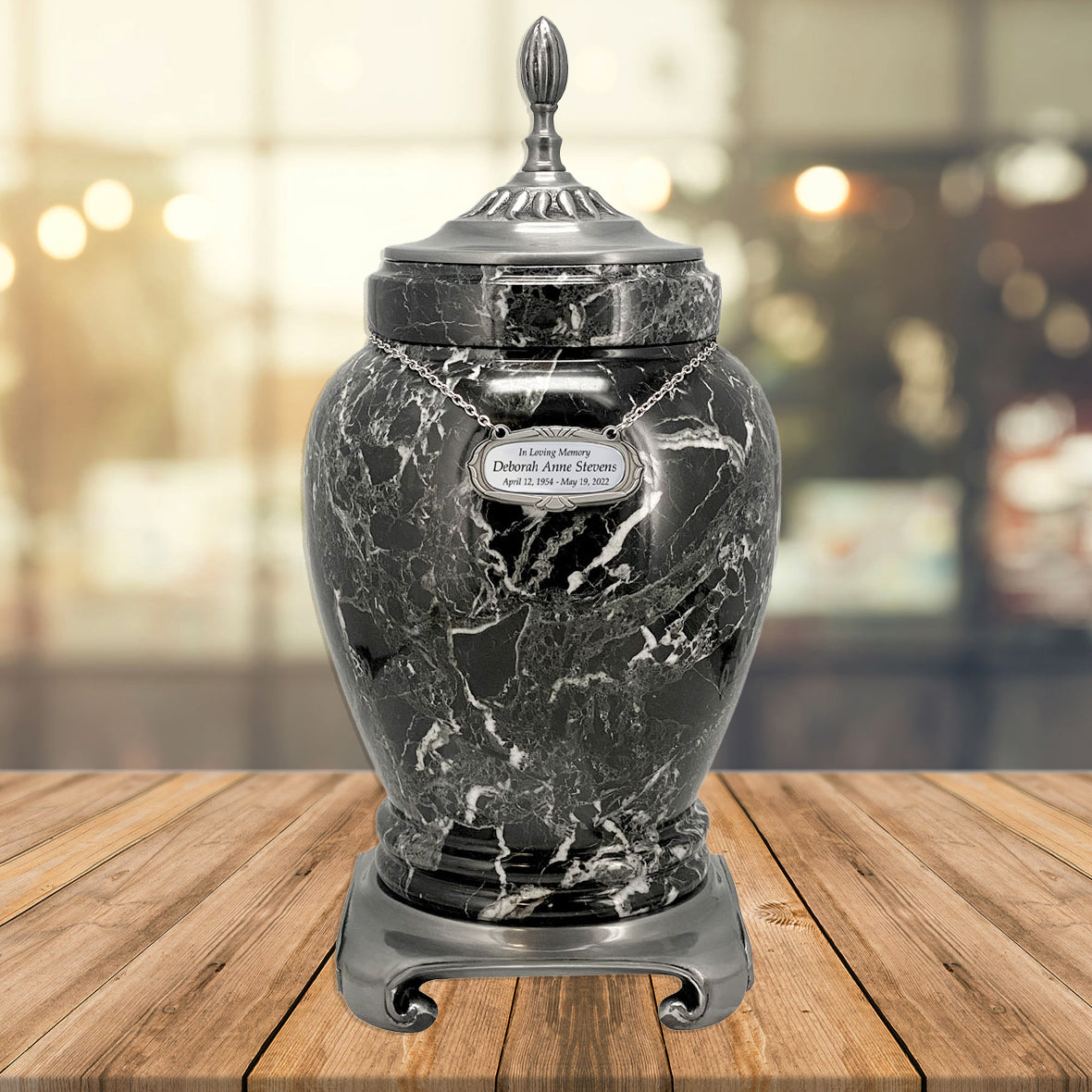 Royal Black Marble Urn Adult Sized Roman Styled Cremation urn