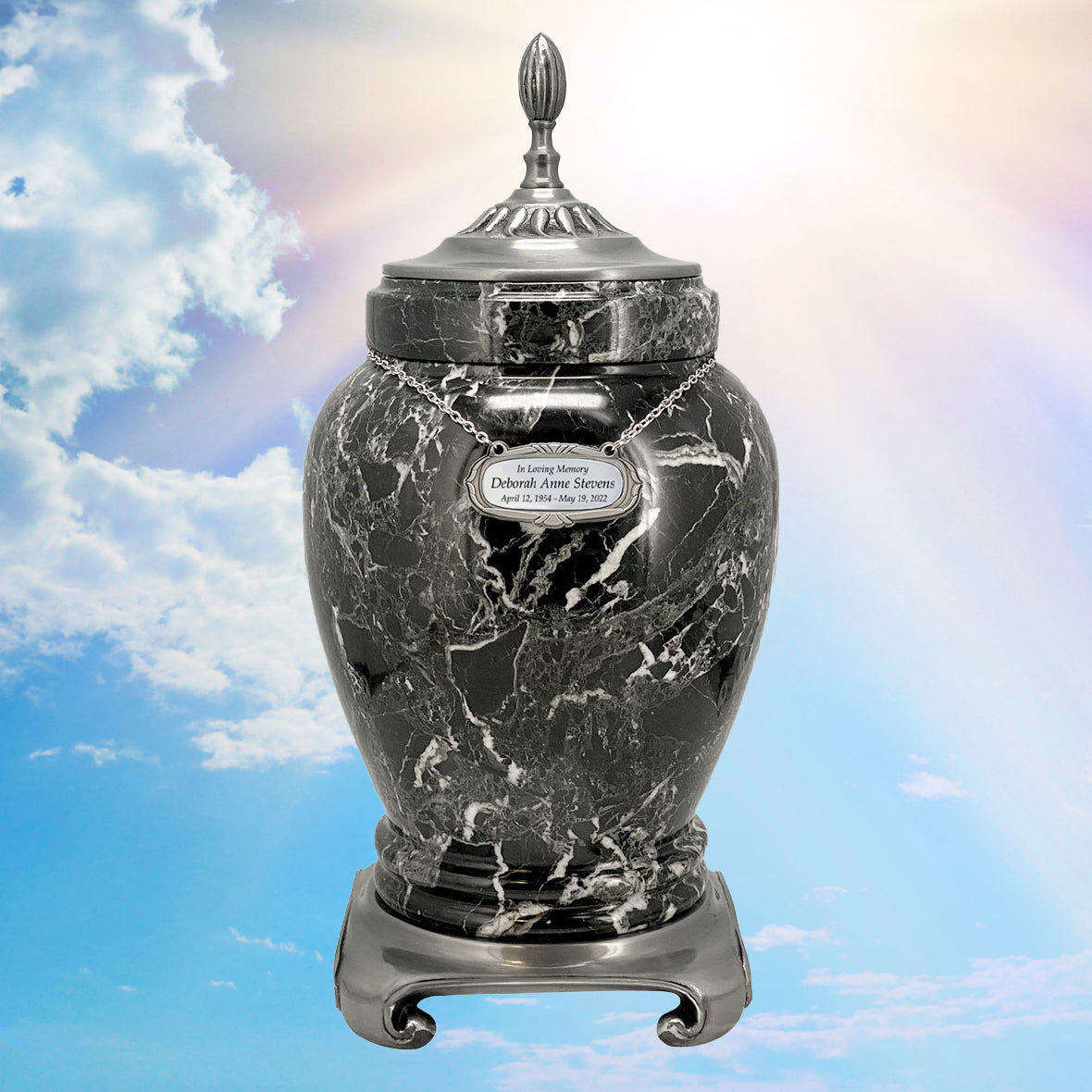 Royal Black Marble Urn Adult Sized Roman Styled Cremation urn