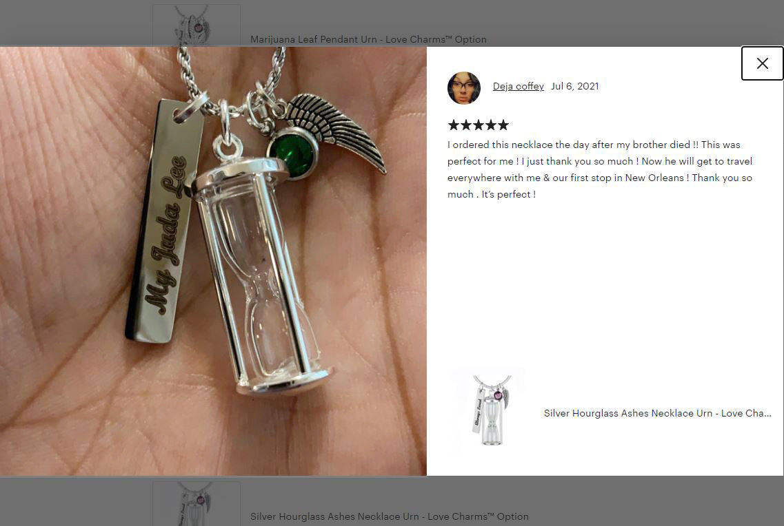 Hourglass Silver Cremation Jewelry Urn - Love Charms® Option