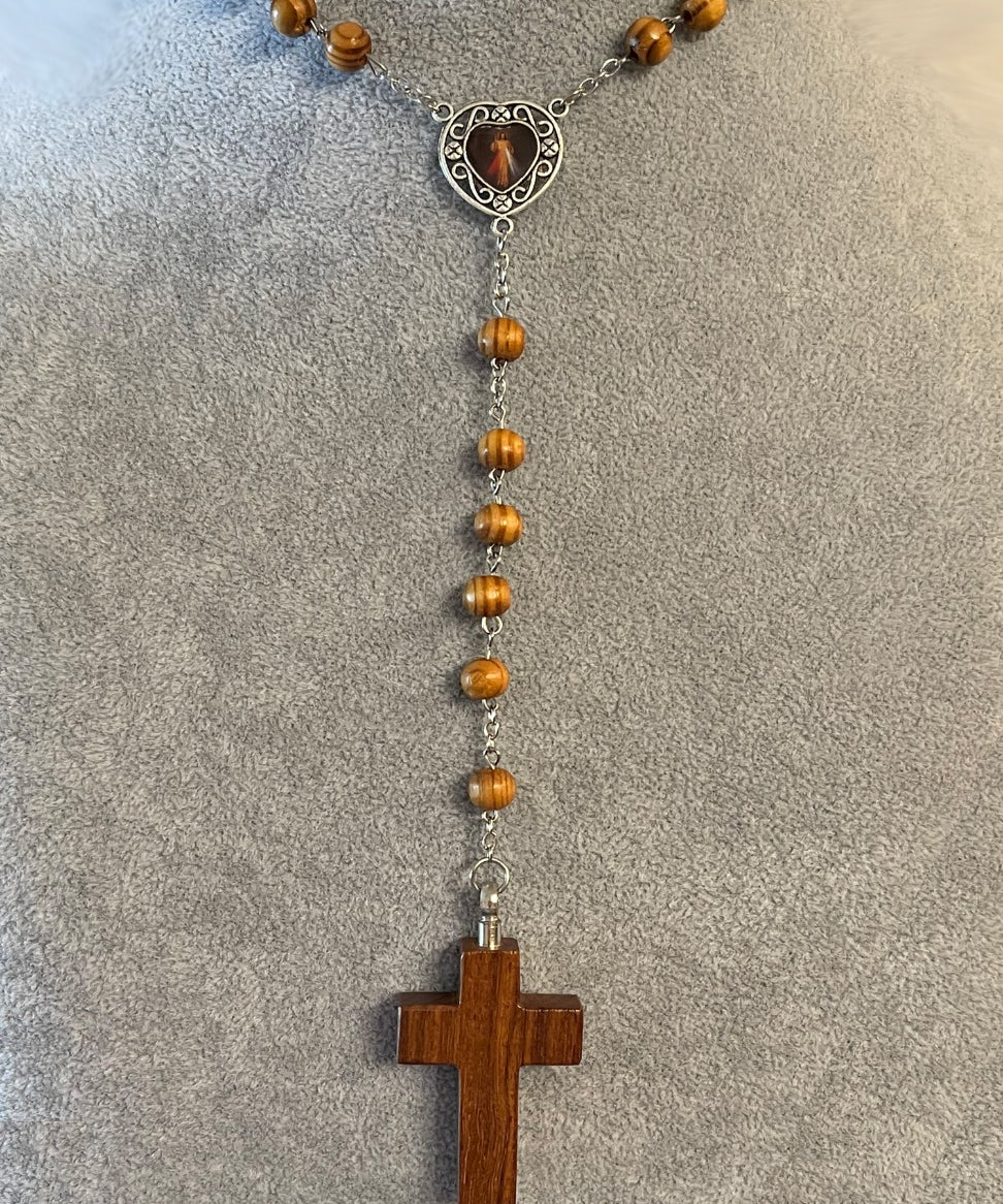 Sacred Wooden Rosary Necklace Urn