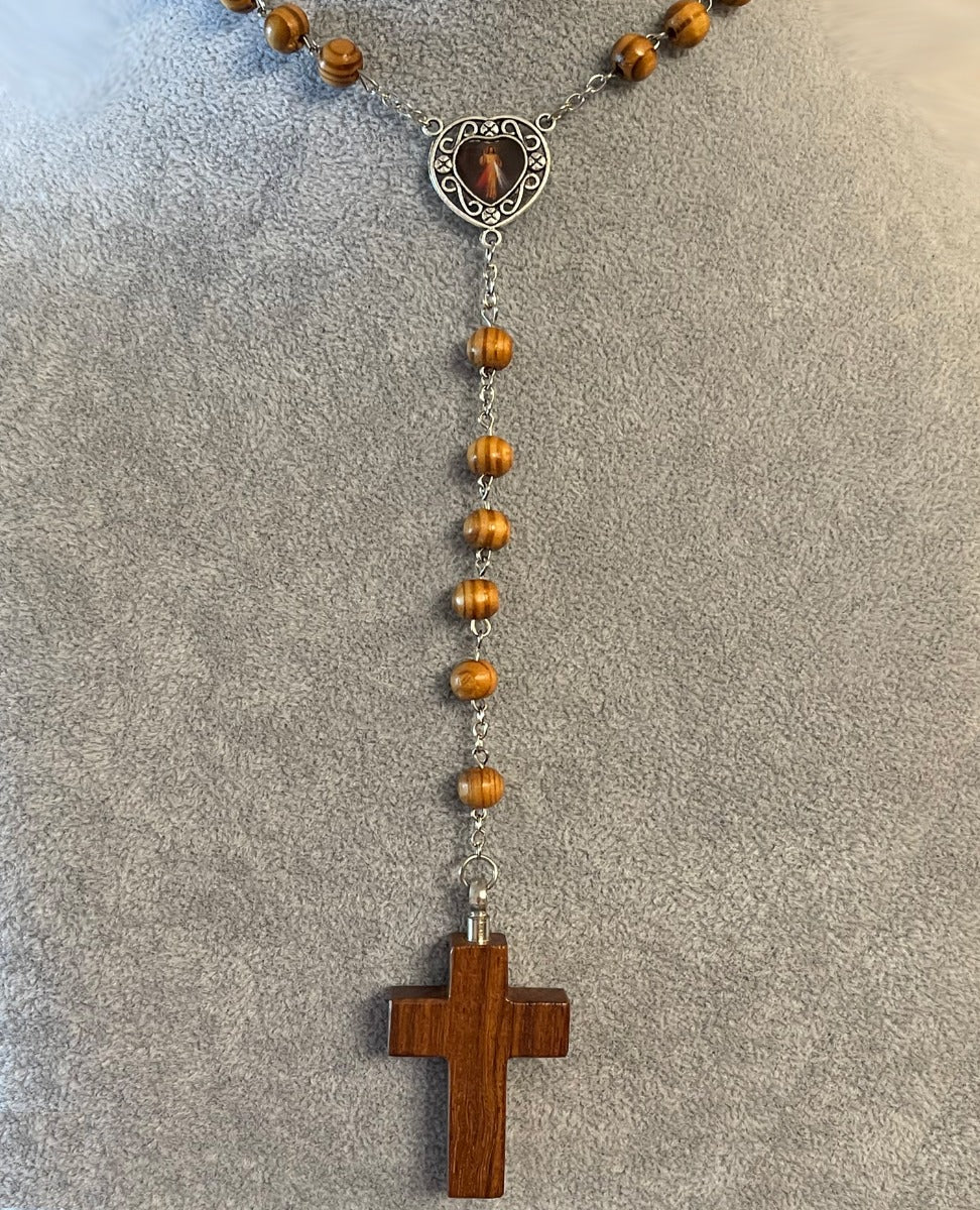 Sacred Wooden Rosary Necklace Urn