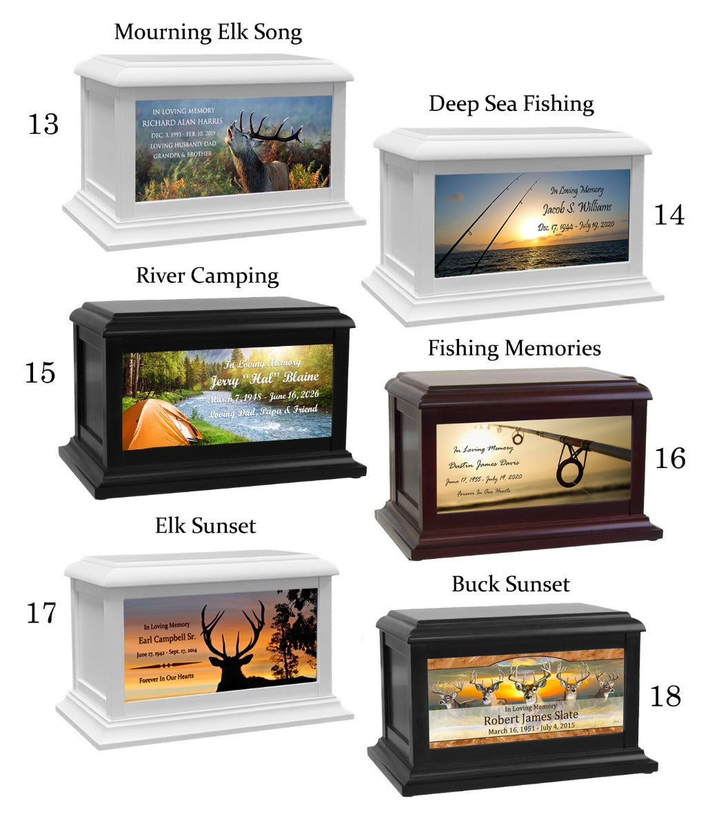 Fishing, Hunting, Camping & Sailing Adult or Medium Wood Keep The Memory® Cremation Urn 