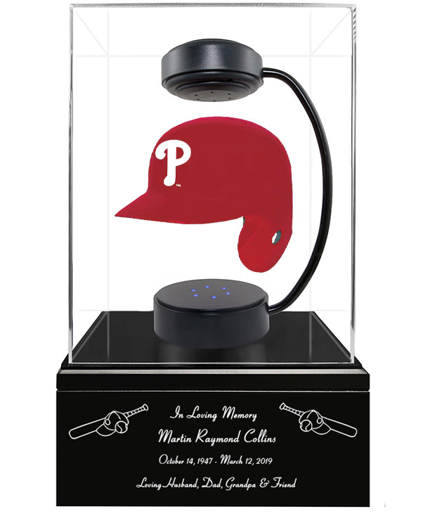 Baseball Cremation Urn & Philadelphia Phillies Hover Helmet Décor