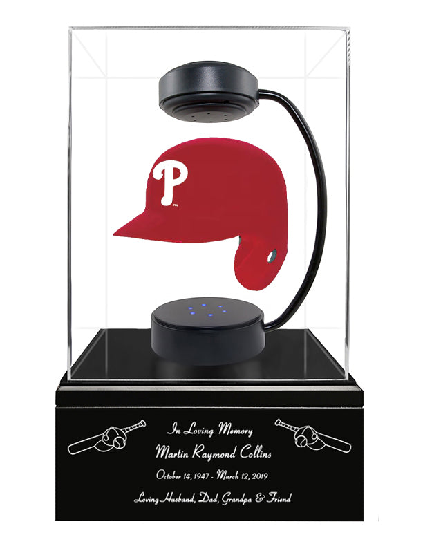 Baseball Cremation Urn & Philadelphia Phillies Hover Helmet Décor