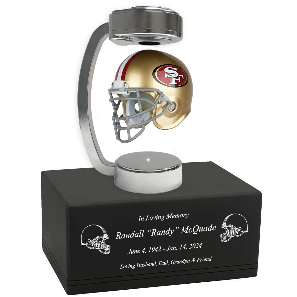 Football Adult or Medium Cremation Urn & San Francisco 49ers Hover Helmet Décor - Free Engraving