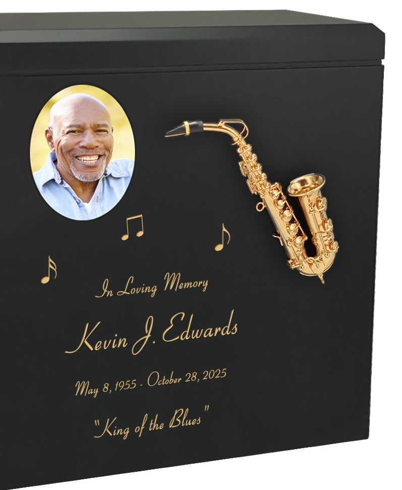 Saxophone Wood Cremation  Urn - Miniature Sax - Photo Option