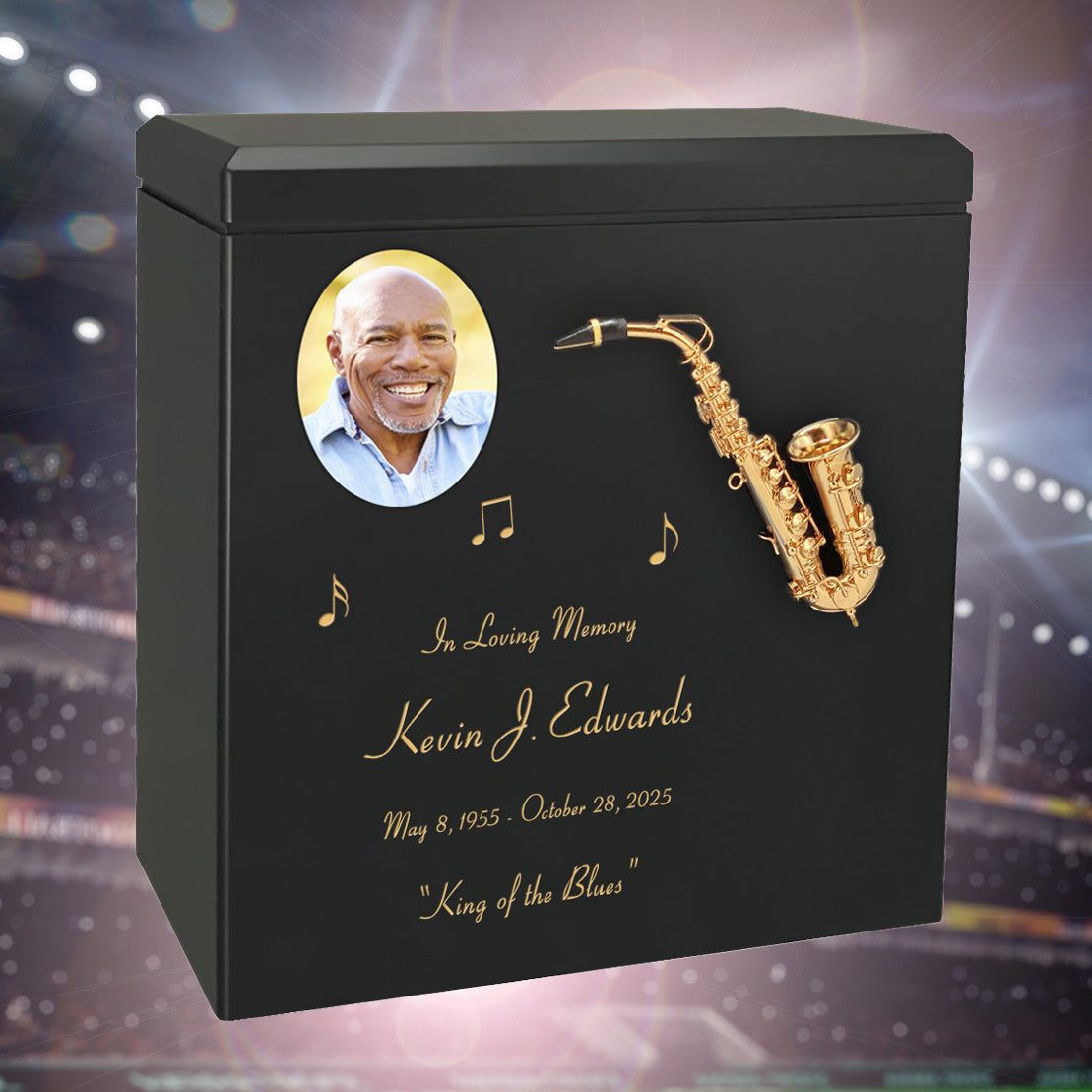 Saxophone Wood Cremation  Urn - Miniature Sax - Photo Option