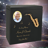 Saxophone Wood Cremation  Urn - Miniature Sax - Photo Option