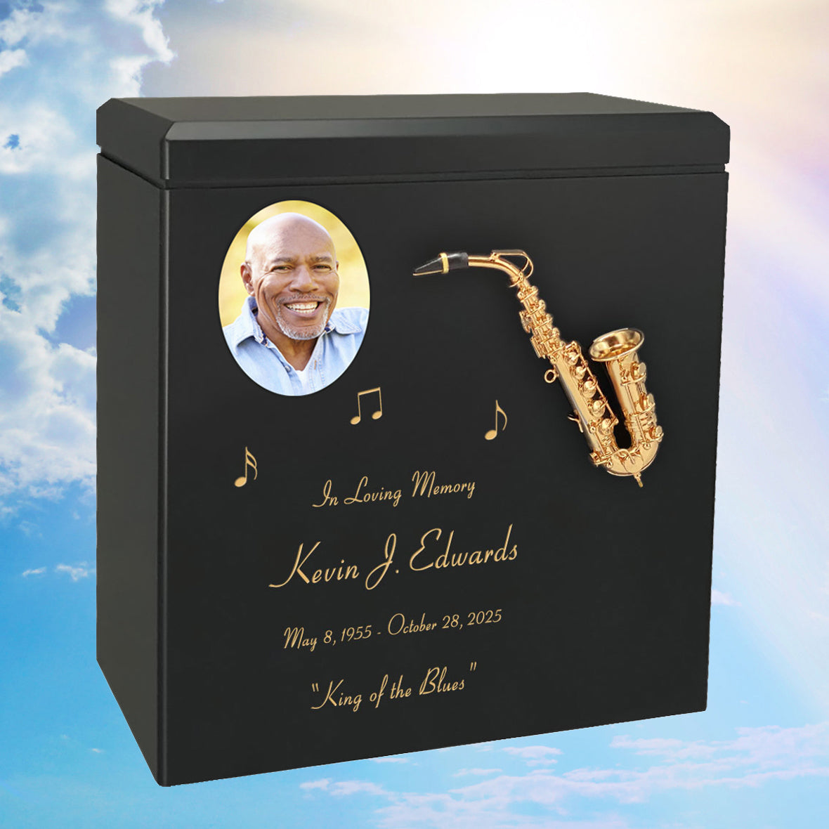 Saxophone Wood Cremation  Urn - Miniature Sax - Photo Option