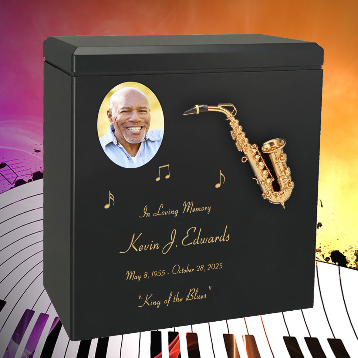 Saxophone Wood Cremation  Urn - Miniature Sax - Photo Option