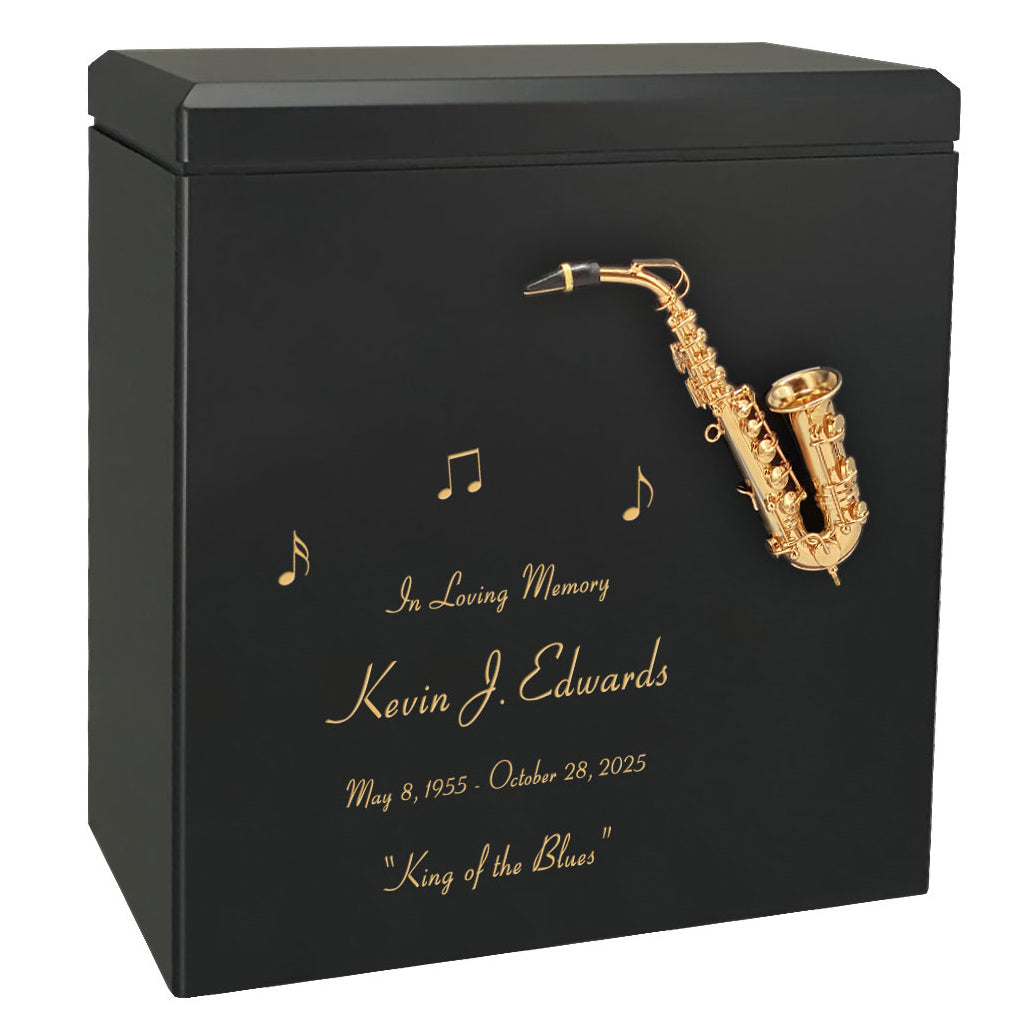 Saxophone Wood Cremation  Urn - Miniature Sax - Photo Option