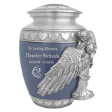 Medium or Youth Wings of an Angel Blue Hearts Urn - Pro Laser Engraving