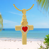 Catholic Sacred Heart 10KT or 14KT Gold Cross Cremation Jewelry Urn - SHIPS NOW